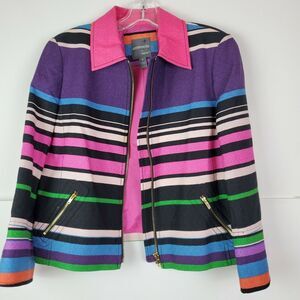 Anthracite by‎ Muse Women's Striped Zip-Up Jacket Cotton Gold Detail Size 8 GUC